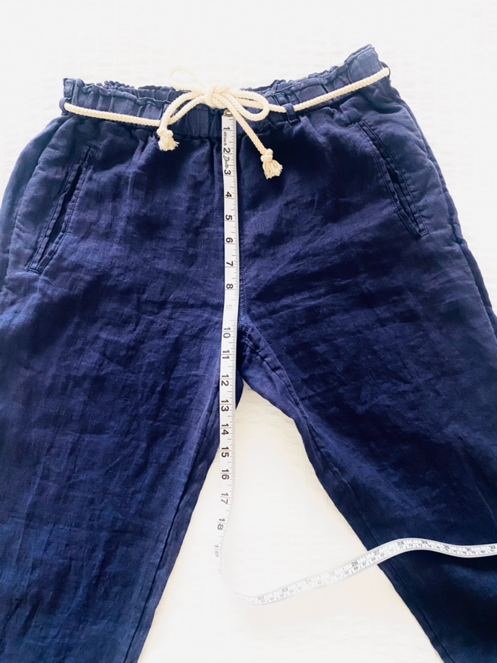 C&C California Linen Pants Navy Blue Straight Leg Drawstring Size S - Picture 3 of 6